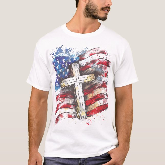 Patriotic American flagga kor T Shirt (Framsida)