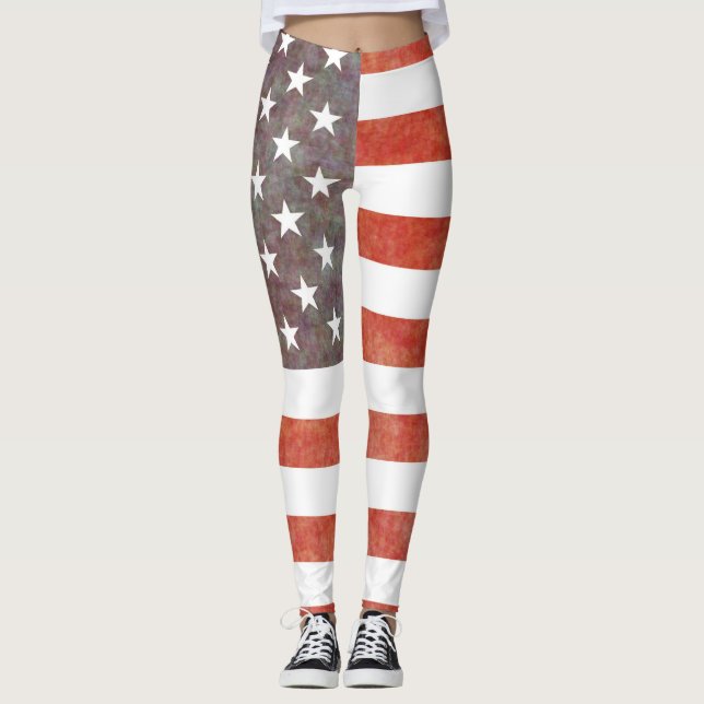 Patriotic American Flagga Leggings (Framsida)
