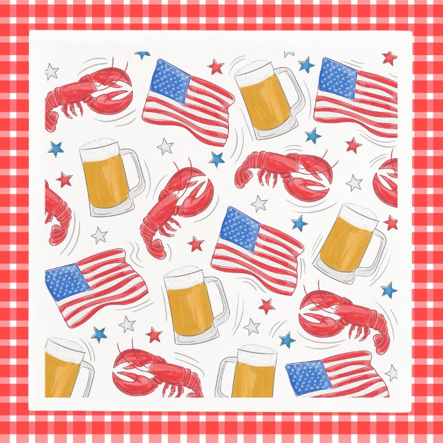 Patriotic American Flagga Lobster Beer Star Pappersservett (Skapare uppladdad)