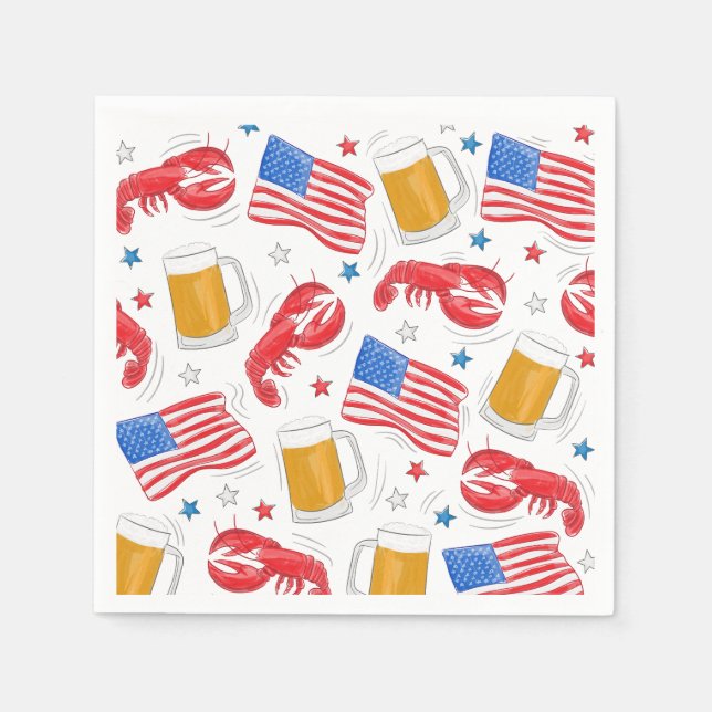 Patriotic American Flagga Lobster Beer Star Pappersservett (Framsidan)