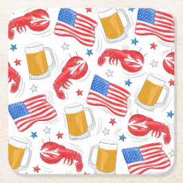 Patriotic American Flagga Lobster Beer Star Party Underlägg Papper Kvadrat
