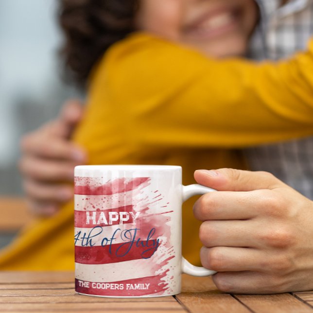 Patriotic American Flagga Lycklig 4:e juli-Anpassn Kaffemugg (Skapare uppladdad)