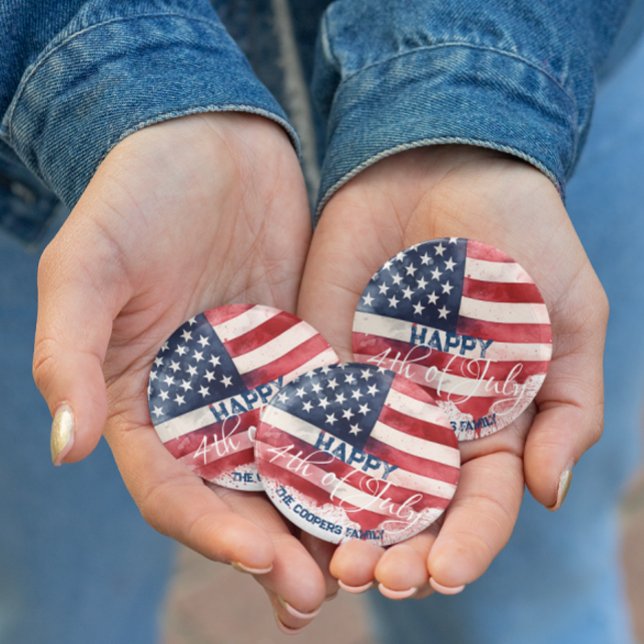 Patriotic American Flagga Lycklig 4:e juli-Anpassn Knapp (Skapare uppladdad)