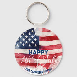 Patriotic American Flagga Lycklig 4:e juli-Anpassn Nyckelring