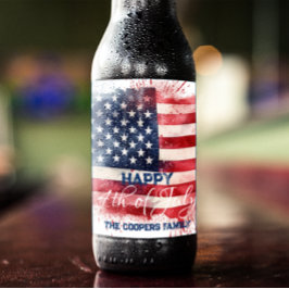 Patriotic American Flagga Lycklig 4:e juli-Anpassn Ölflaska Etikett