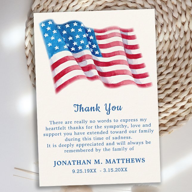 Patriotic American Flagga Memorial Veteran Funeral Tack Kort (Skapare uppladdad)