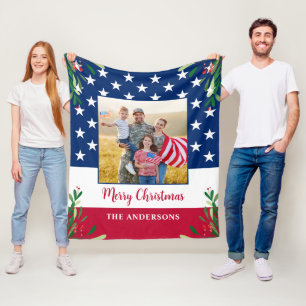 Patriotic American Flagga Milito Photo jul Fleecefilt