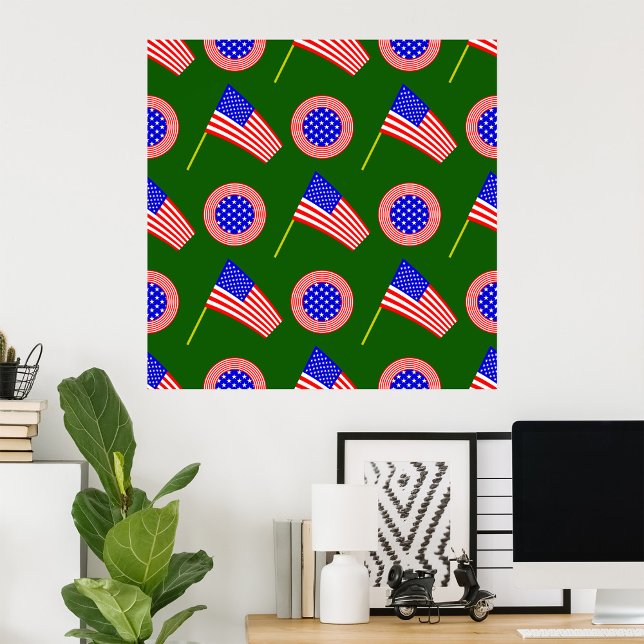 Patriotic American Flagga Mönster om Grönt Poster (Skapare uppladdad)