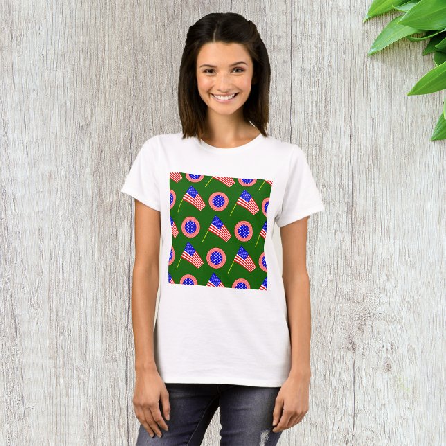 Patriotic American Flagga Mönster om Grönt T Shirt (Skapare uppladdad)
