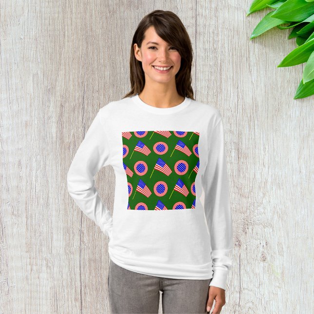 Patriotic American Flagga Mönster om Grönt T Shirt (Skapare uppladdad)