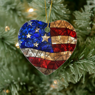 Patriotic American Flagga Nedfläckad Julgransprydnad Keramik