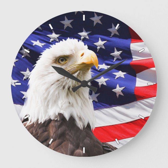 Patriotic American Flagga och Örn Wall Clock Stor Klocka (Framsida)