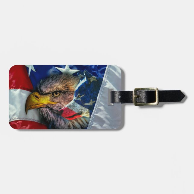 Patriotic American Flagga Örn Varg Bagagebricka (Horisontell Framsida)