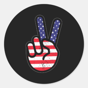 Patriotic American Flagga Peace Hand 4:e Jul Runt Klistermärke