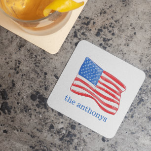 Patriotic American Flagga Personlig Underlägg Papper Kvadrat