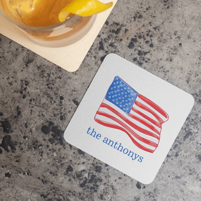 Patriotic American Flagga Personlig Underlägg Papper Kvadrat (Skapare uppladdad)