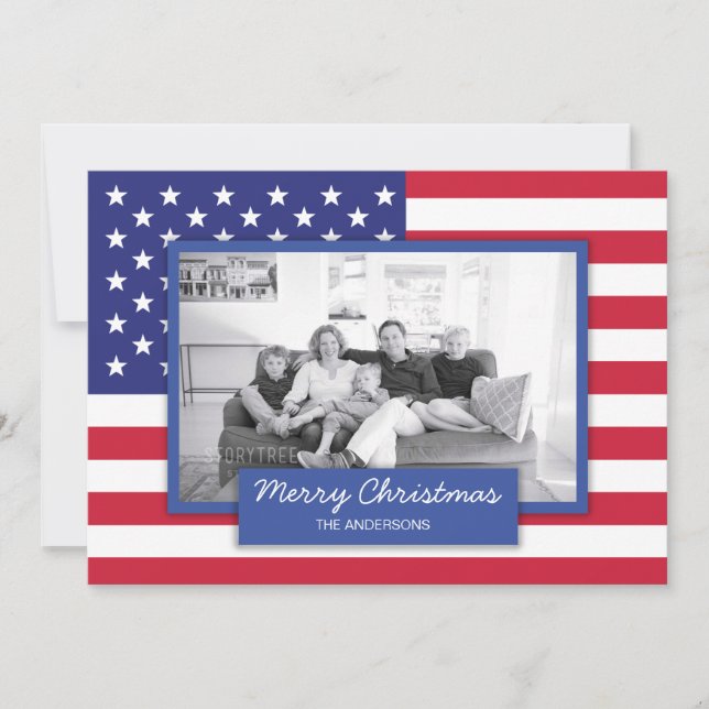 Patriotic American Flagga Photo Card Julkort (Framsida)