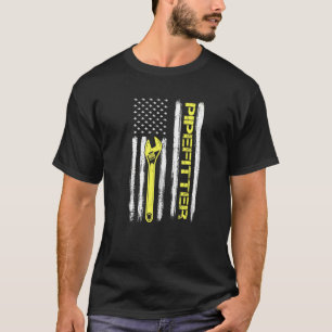Patriotic American Flagga Pipefitter Plumber Pipe T Shirt