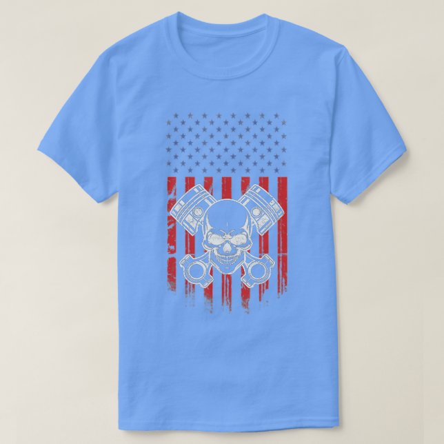 Patriotic American Flagga Piston Muscle Car Enthus T Shirt (Design framsida)