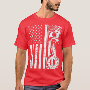 Patriotic American Flagga Piston Muscle Car Vintag T Shirt