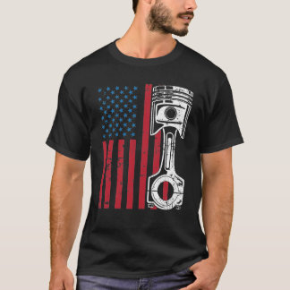 Patriotic American Flagga Piston Muscle Car Vintag T Shirt