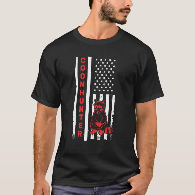 Patriotic American Flagga Raccoon Hunting Animal H T Shirt (Framsida)