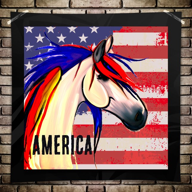 Patriotic American Flagga Red White och Blue Horse Poster (Patriotic American Flag Red White and Blue Horse Poster)