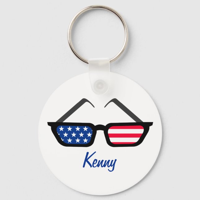 Patriotic American Flagga Retro Sunglasses Nyckelring (Framsida)