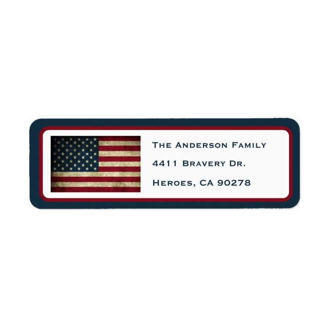 Patriotic American Flagga Return Address Label Returadress Etikett (Framsidan)