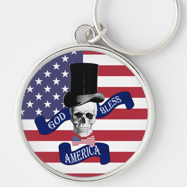 Patriotic American flagga Rund Silverfärgad Nyckelring (Framsidan)