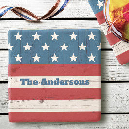 Patriotic American Flagga Rustic Wood den 4 juli N Stenunderlägg