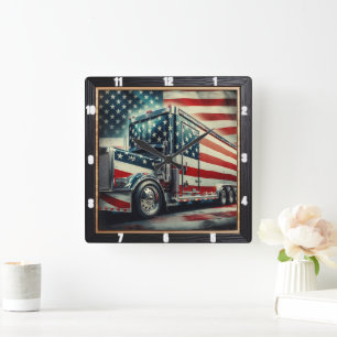 Patriotic American Flagga Semi Lastbil Fyrkantig Klocka