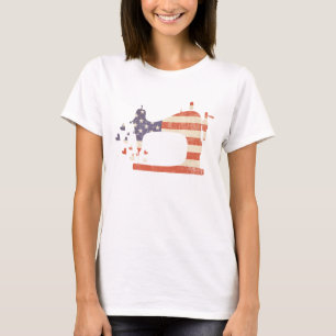 Patriotic American Flagga Sewing Maskin T Shirt