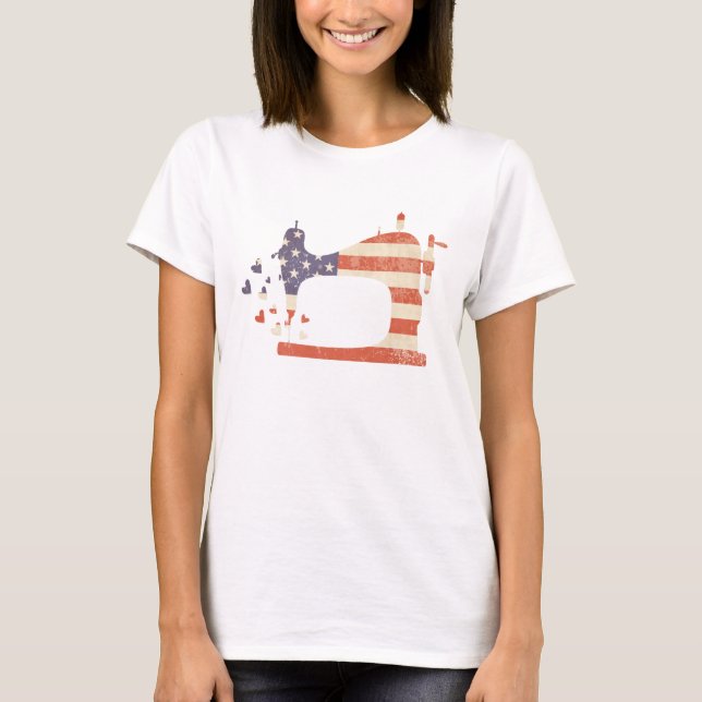 Patriotic American Flagga Sewing Maskin T Shirt (Framsida)