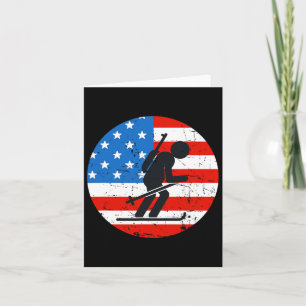 Patriotic American Flagga Ski Biathlon Idrottsman Kort