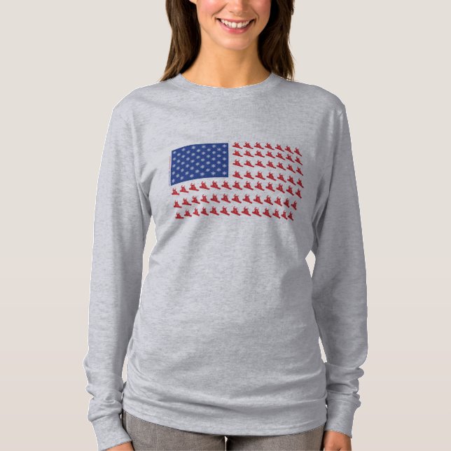 Patriotic American Flagga Snowboarder T Shirt (Framsida)