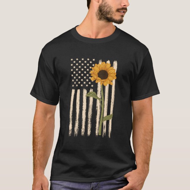 Patriotic American Flagga Solros Avslappnad Graphi T Shirt (Framsida)