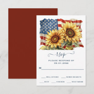 Patriotic American Flagga Solros Bröllop OSA Kort