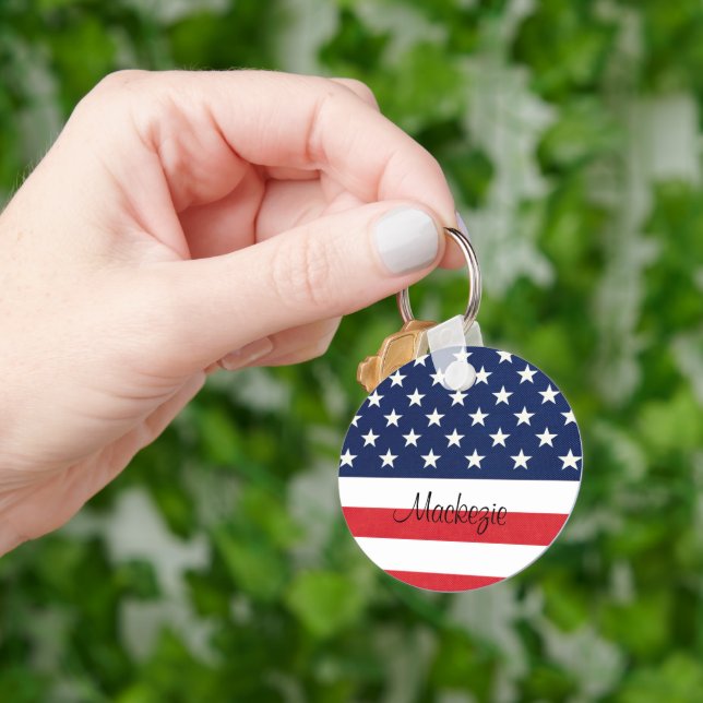 Patriotic American Flagga Stars och stripes Monogr Nyckelring (Hand)