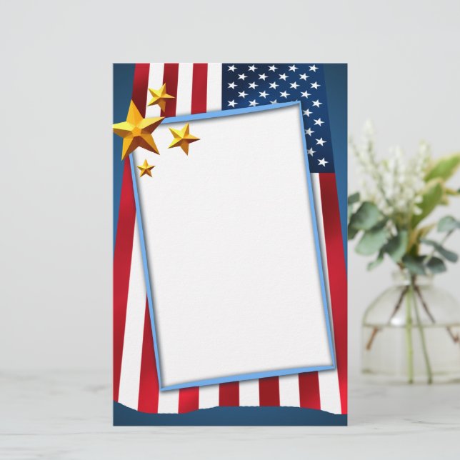 Patriotic American Flagga Stationery Brevpapper (Stående Fram)