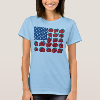 Patriotic American Flagga Strawberry Blueberry Art T Shirt