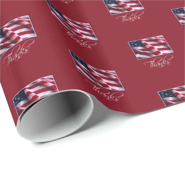 Patriotic American Flagga Tack i Red Presentpapper (Rullad Hörn)