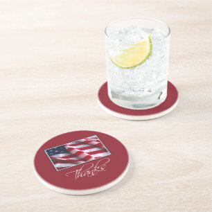 Patriotic American Flagga Tack i Red Underlägg Sandsten