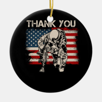 Patriotic American Flagga Tack Veteran Inbero Julgransprydnad Keramik