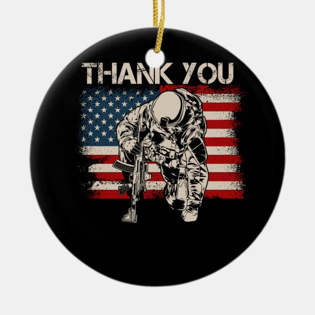 Patriotic American Flagga Tack Veteran Inbero Julgransprydnad Keramik (Framsidan)