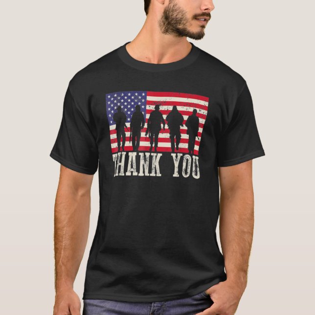 Patriotic American Flagga Tack Veterans För manar T Shirt (Framsida)