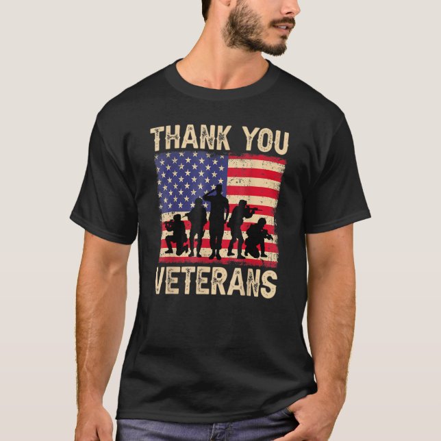 Patriotic American Flagga Tack Veterans För manar T Shirt (Framsida)