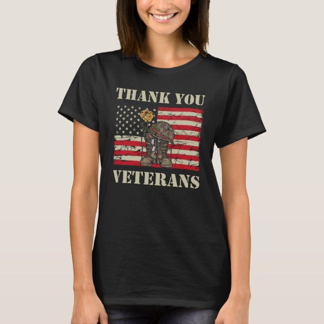 Patriotic American Flagga Tack Veterans Manar Wom T Shirt (Framsida)