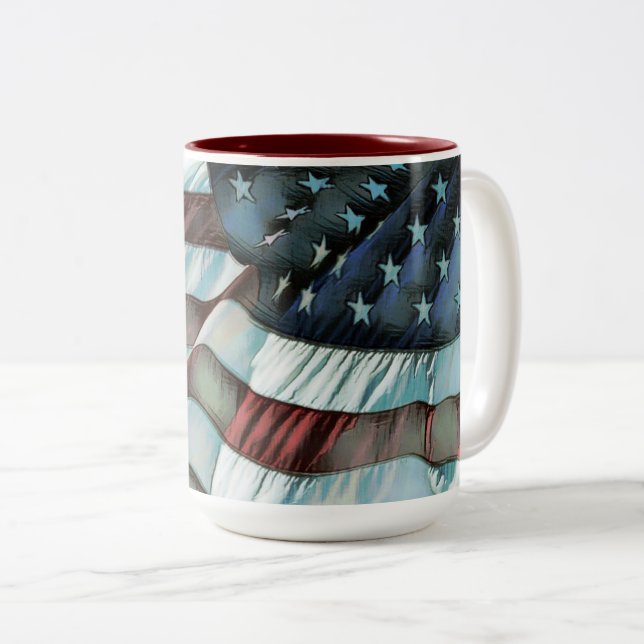 Patriotic American Flagga Två-Tonad Mugg (Framsida höger)