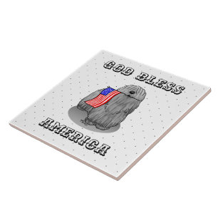 Patriotic American Flagga USA Puli Hund (grått) Cu Kakelplatta